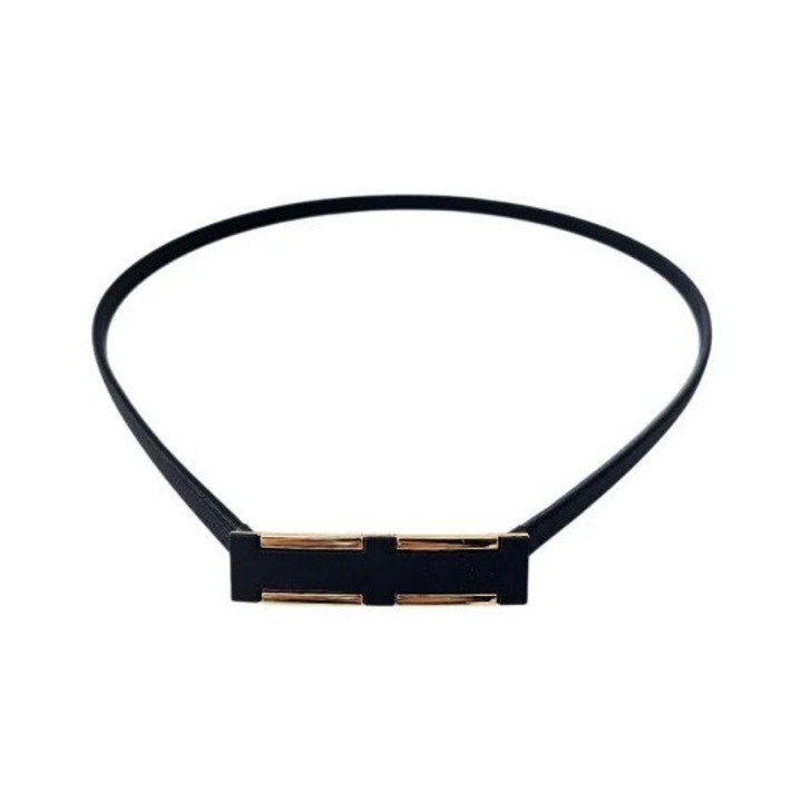 Curea metalica elastica Onyx Shell, accesoriu elegant pentru talie cu catarama evantai si cristale, Negru Metalic, VELVE