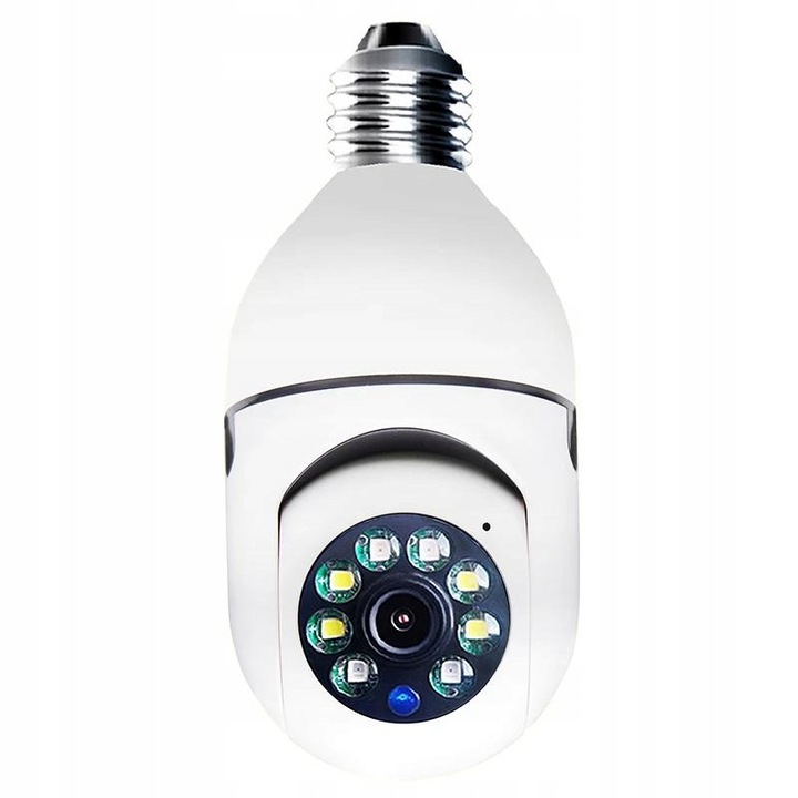Камера WiFi в цокъл E27 Tuya 3MP PTZ, Full HD, въртене 355/110°, инфрачервено 15м, слот microSD 128GB, Бяла, 1 бр