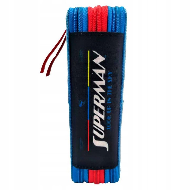 Cipzáras tolltartó, Superman modell, 3 rekeszes, felszerelt, többszínű