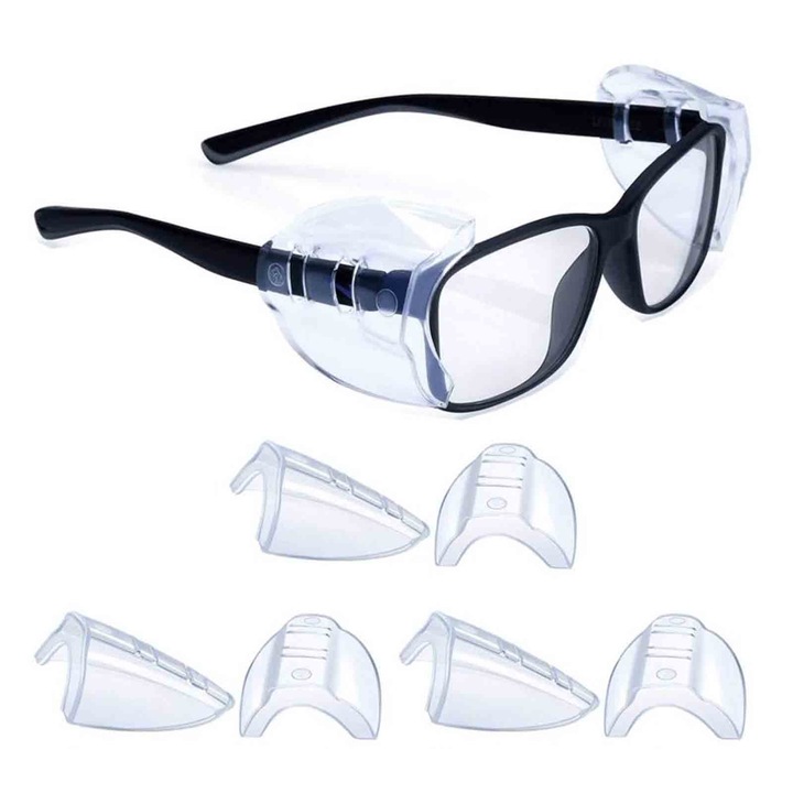 Protectii laterale pentru ochelari, din TPU, transparente, set 3 perechi, potrivite pentru rame mici-mari, 45 x 45 x 20 mm