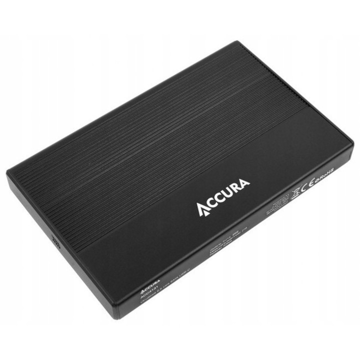 Carcasa HDD Accura 2.5" SATA USB-C, 5000 Mbps, alumínium, fekete, 122x76x13mm