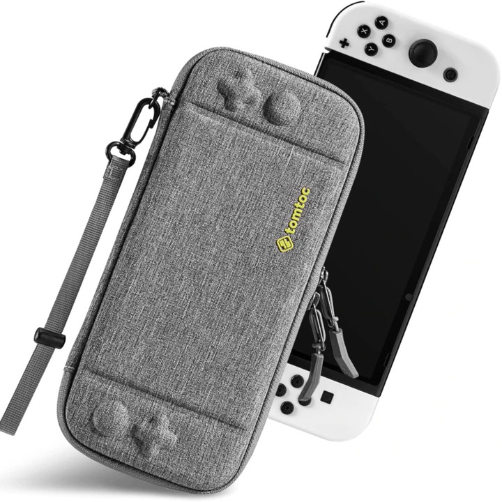 Husa Tomtoc Switch compatibila cu Nintendo Switch OLED, Gri