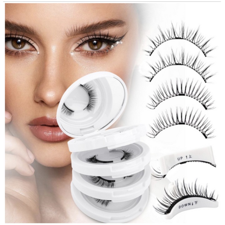 4 perechi de Gene Magnetice, cu ondulator de gene, Aspect Natural, Groase si Curbate, Efect 3D, Nu Este Nevoie de Eyeliner, Potrivite pentru Cadouri de Petrecere si Incepatori, Reutilizabile, Negru