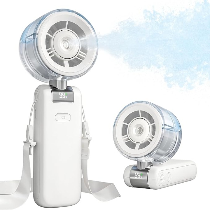Ventilator portabil cu atomizare – Ventilator portabil cu turbina si spray, viteza puternica a vantului, ventilator mic cu pulverizare personala cu ceata de apa, reincarcabil de 4000 mAh, 5 setari de viteza, potrivit ca si cadou personal pentru femei, cal
