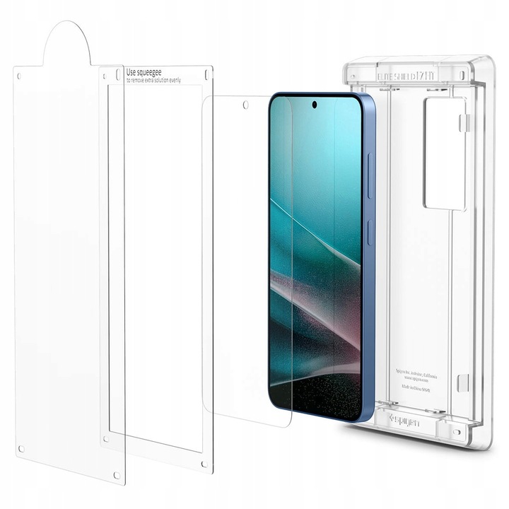 Folie protectie Spigen pentru Galaxy S25, transparenta, set 2 bucati, cu servetel de curatare