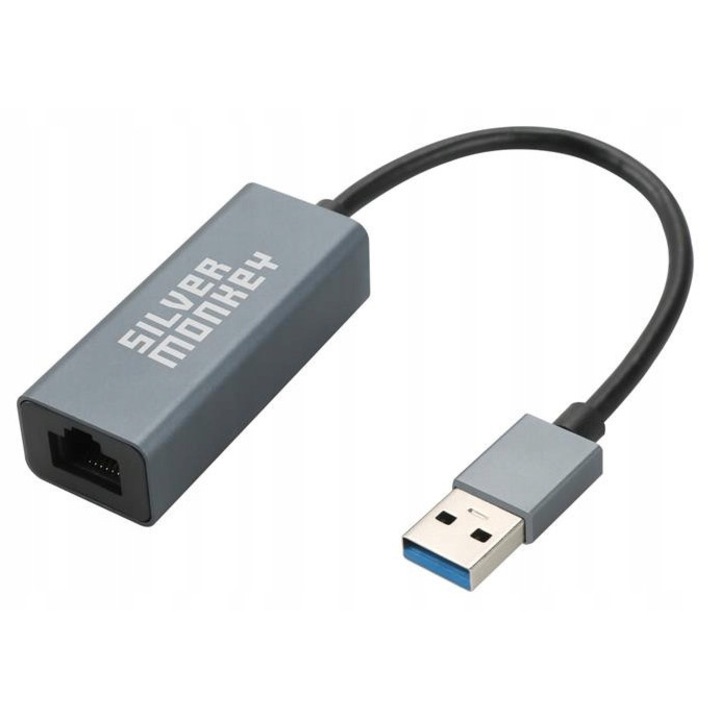 Adapter USB 3.0 - RJ-45 1000 Mbps, Silver Monkey, 52x24x16mm, cablu de retea
