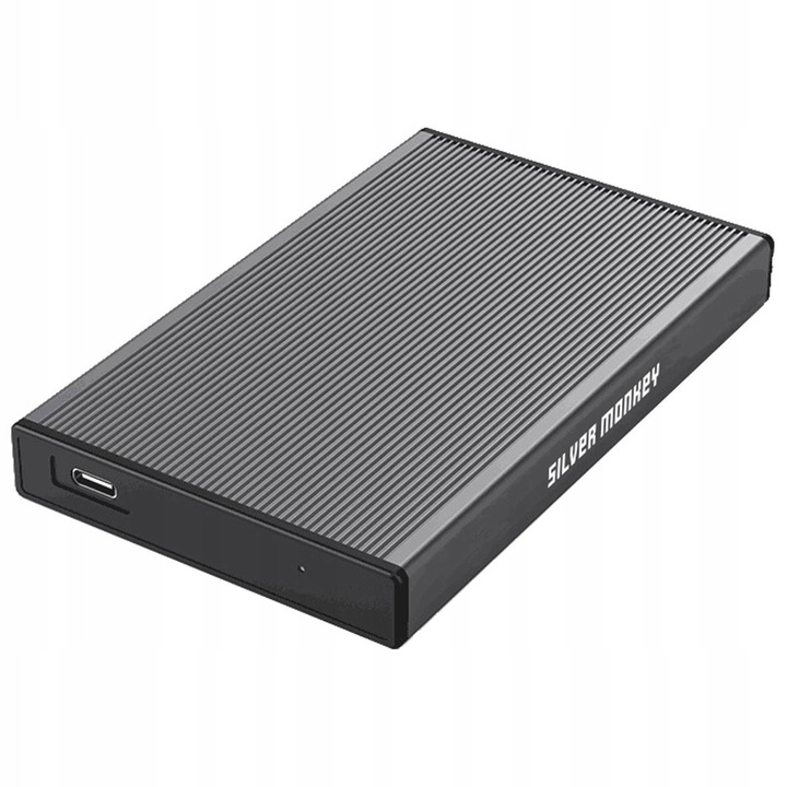Külső ház 2.5" merevlemezhez, Silver Monkey, USB Type-C, alumínium, ezüst, 13x76x122mm