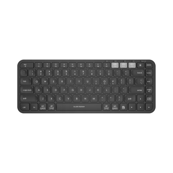 Silver Monkey K90m vezeték nélküli billentyűzet, fekete, TKL típusú, méretei 311x121x22mm