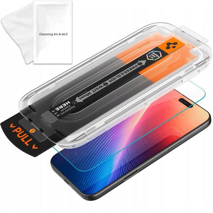 Sticla de protectie pentru ecran Spigen Glas.tR EZ Fit Pro AGL10095, Alumina Core, 9H, cu aplicator Ez Fit Pro si set curatare, transparent, 15,93 x 7,36 cm, 1 buc.