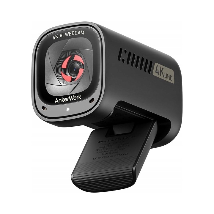 AnkerWork C310 4K webkamera, 12MP, fekete, USB 3.0, adatvédelmi fedéllel