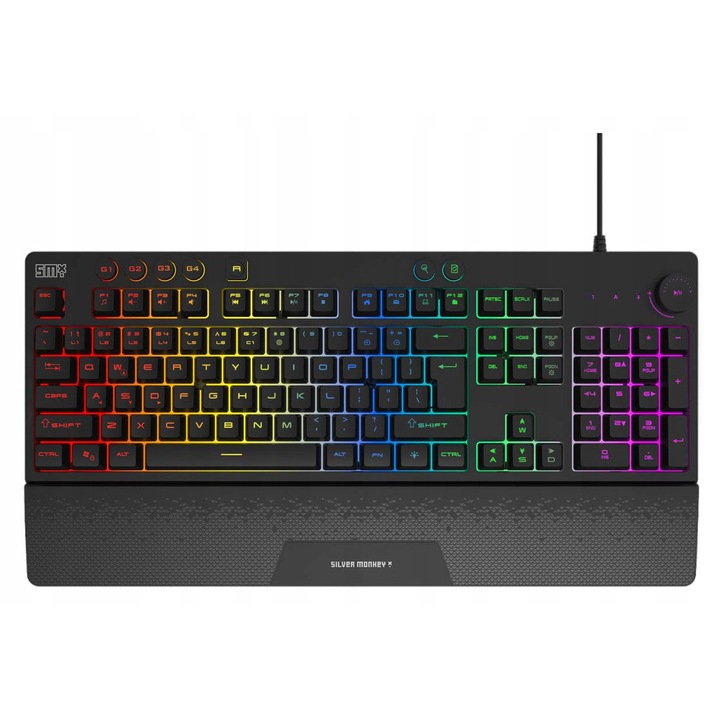 Silver Monkey SMX Mandrill gaming billentyűzet, membrános, RGB világítás, fekete, 490x195x37,5mm