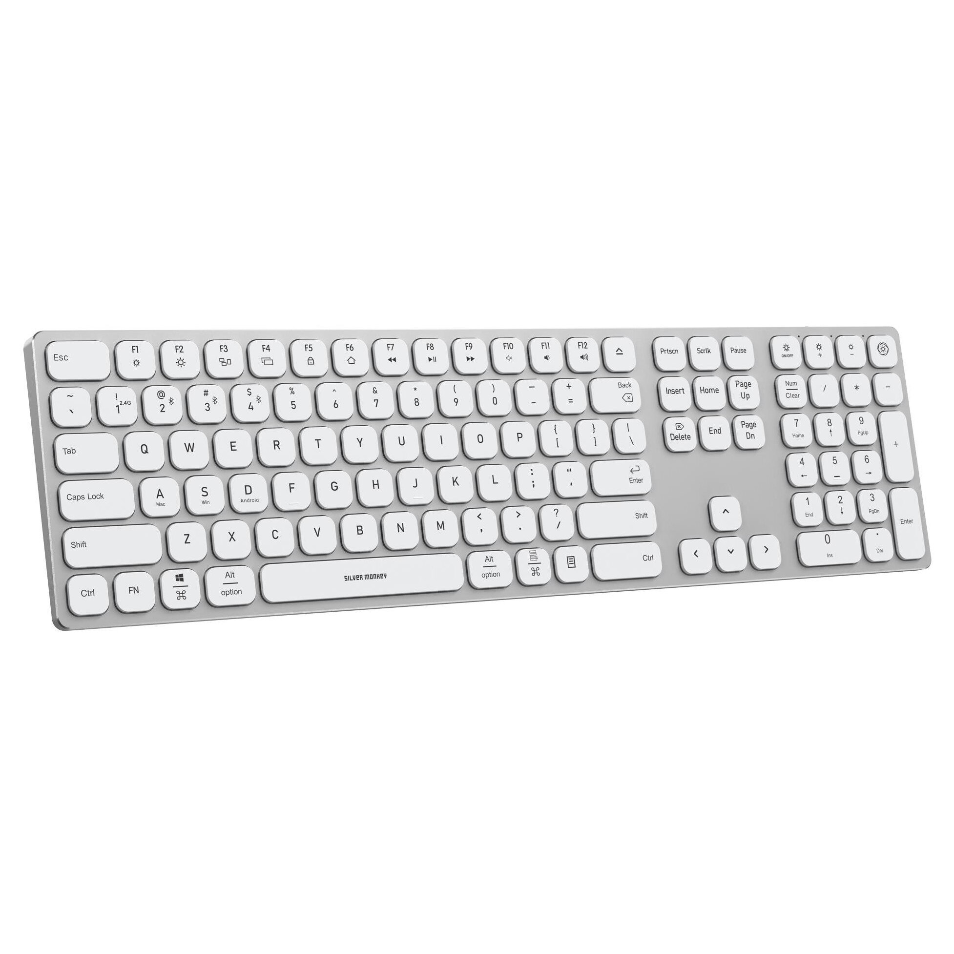 Tastatura wireless Silver Monkey Alu Keys Premium Backlight, alba ...
