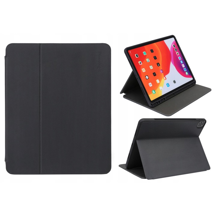 Pomologic BookFolio tablet tok iPad Pro 12.9" 4/5/6G-hez, antracit, integrált állvány, TPU