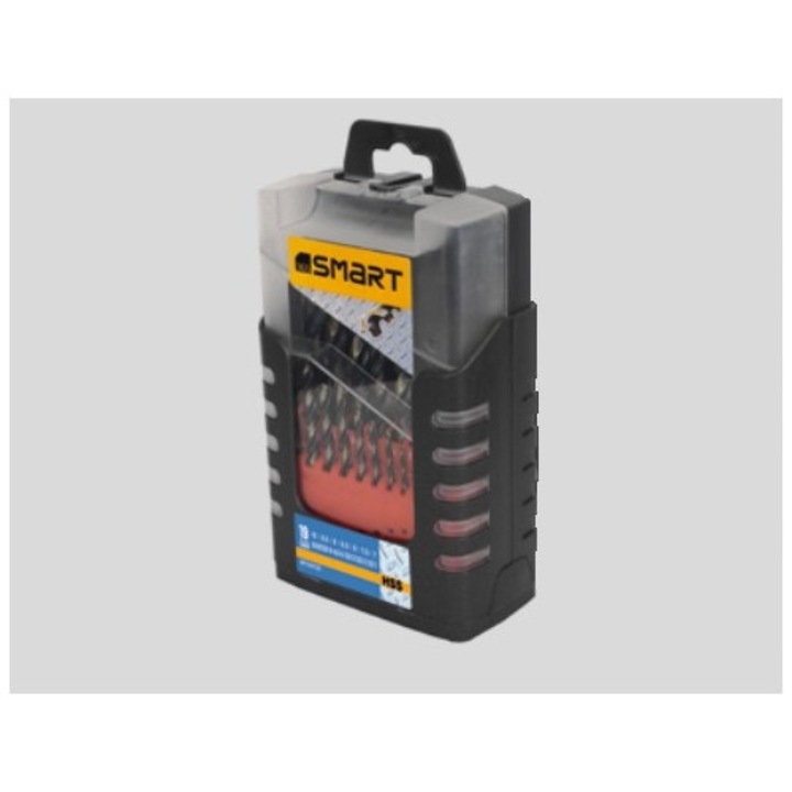 19 darabos HSS fúrókészlet fémhez, SMART365, 1-10mm méretek, DIN338 szabvány