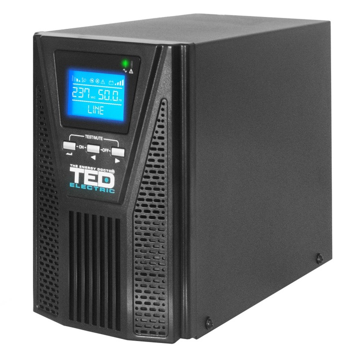 UPS Online 1000VA 900W Dubla Conversie Sinus Pur LCD 2 Iesiri Schuko Management Remote pentru Echipamente Critice TED Electric TED003973