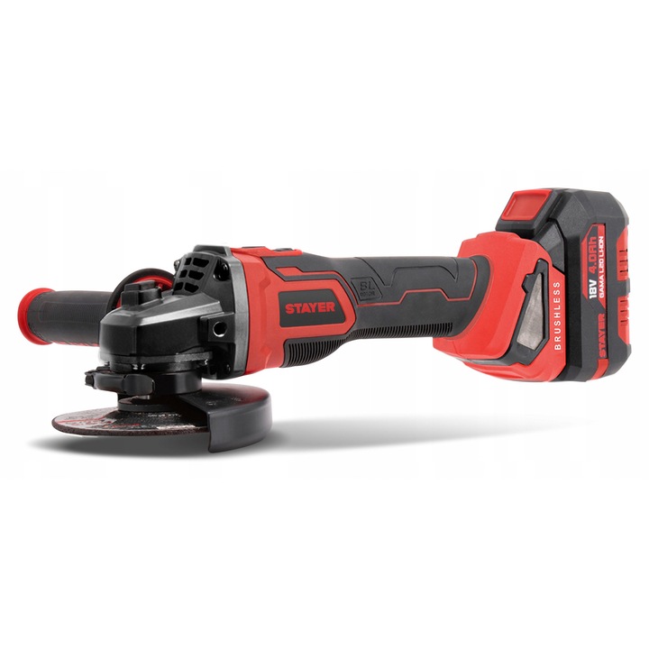 Polizor unghiular Stayer 18V 125mm 9000RPM, 2 acumulatori 5Ah, valiza