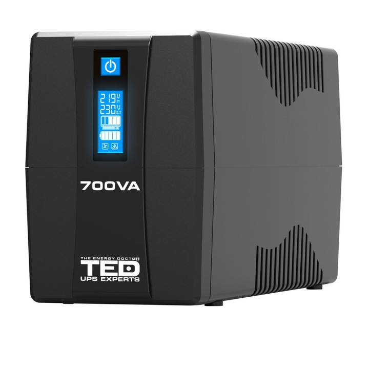 UPS Line Interactive 700VA 400W LCD 2 Iesiri Schuko Management USB AVR pentru PC & Sisteme Securitate TED Electric TED003959