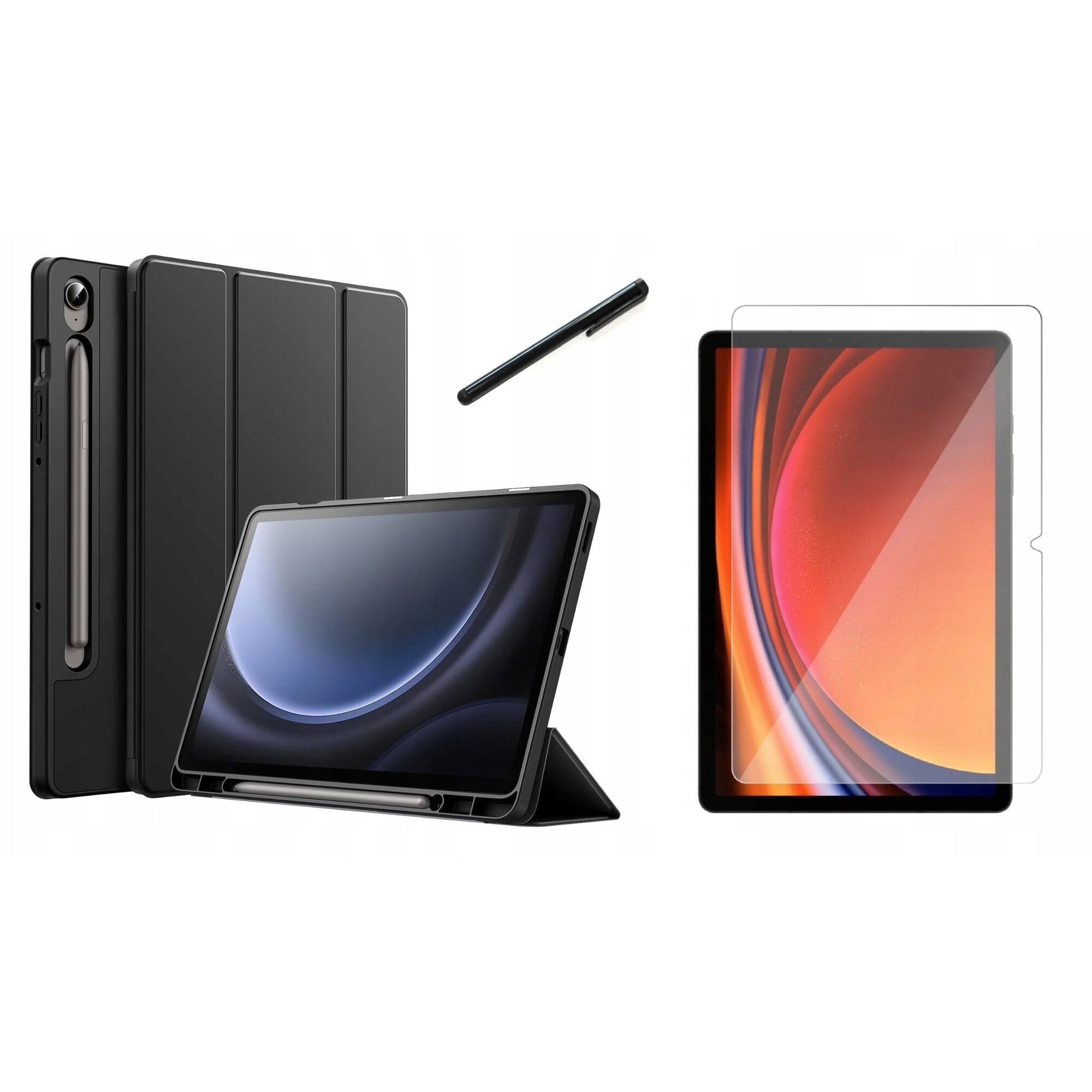 Husa tableta EtuiTab pentru Samsung Galaxy Tab S10 Lite 10.9", set cu rysik si sticla de protectie, ecologica, neagra