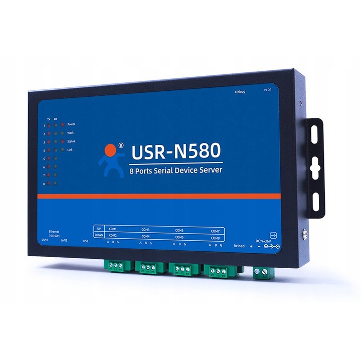 RS485-Ethernet átalakító PusR USR-N580, 8 portos, tápegységgel