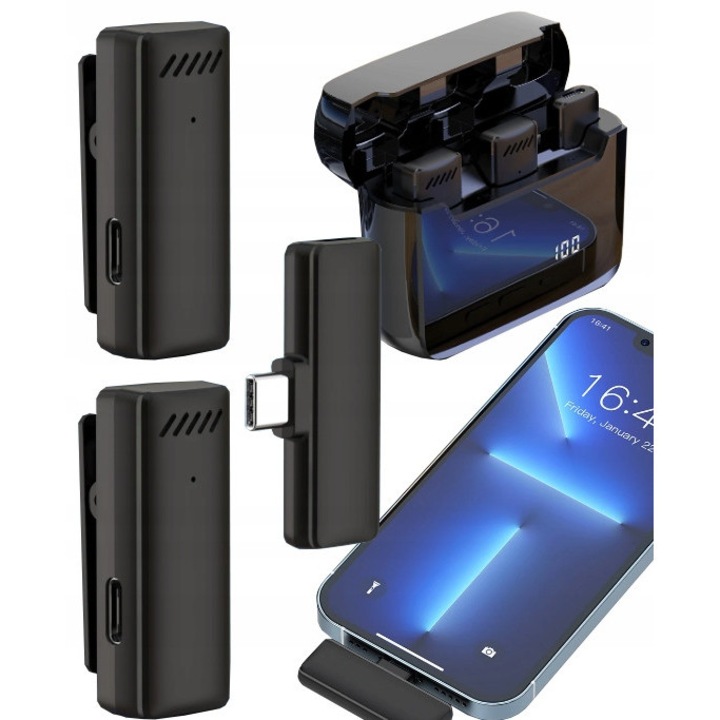 Spreest vezeték nélküli csíptetős mikrofon, 360°-os hangvétel, USB-C, töltővel ellátott készlet