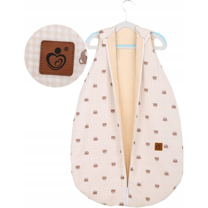 Babymam DOUBLE LIGHT babahálózsák, 100% muszlin pamut, 71x45 cm, mackós mintával, krém