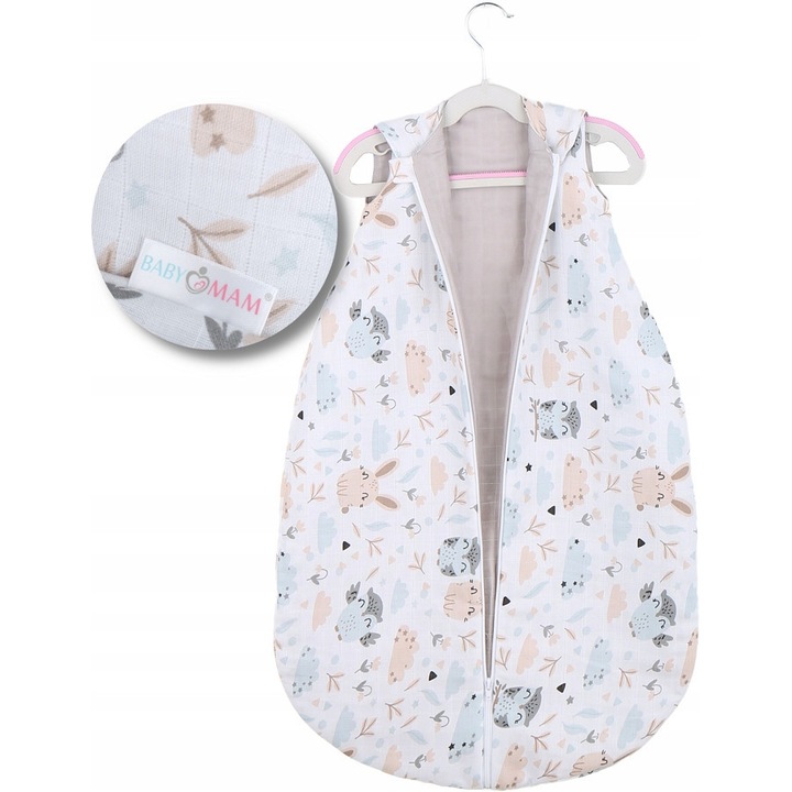 Babymam MUSLIN LIGHT babahálózsák, Lesni przyjaciele, 100% pamut, 71x45cm, 0.5 TOG