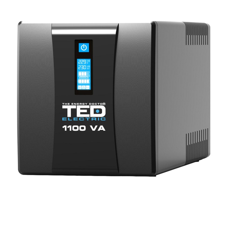 UPS Line Interactive 1100VA 600W LCD 4 Iesiri Schuko Management USB AVR pentru Retelistica & Electronice Casnice TED Electric TED004628
