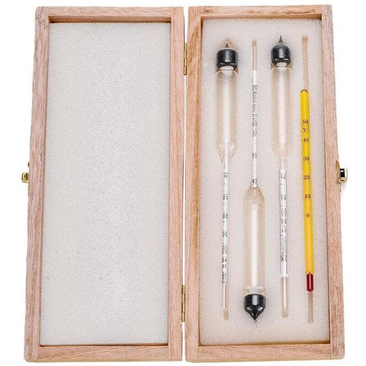 Set de 3 dispozitive de masurare a alcoolului cu termometru, 0-40%, 40-70%, 70-100% vol, 18.5 cm
