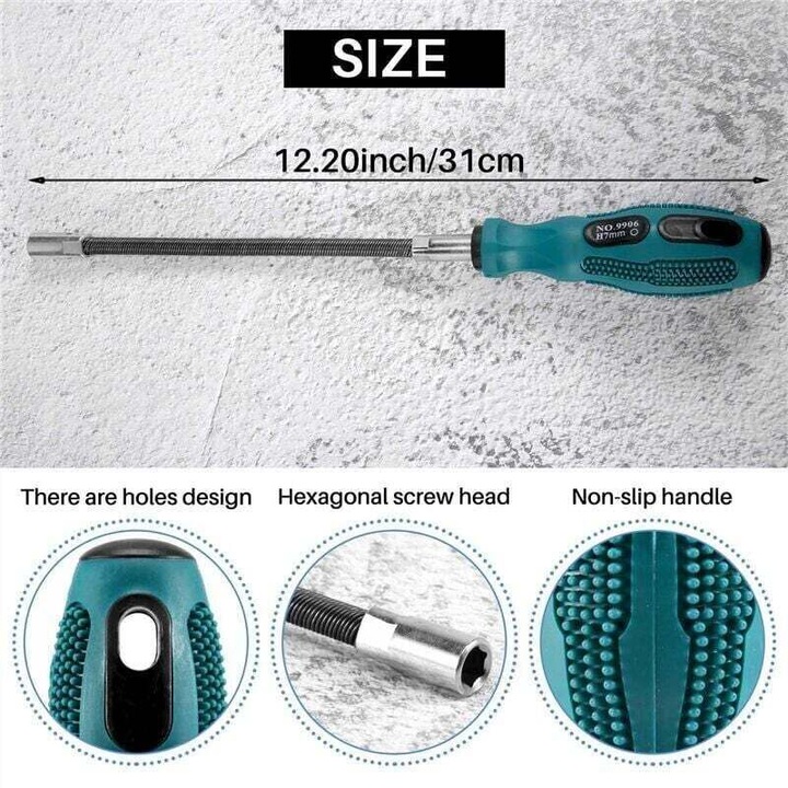 Surubelnita flexibila 7mm, neagra si verde, 31cm, tip hexagonal