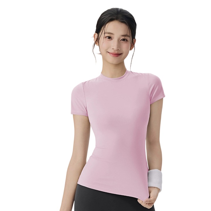 Tricou sport dama, roz, material elastic, pentru yoga si fitness