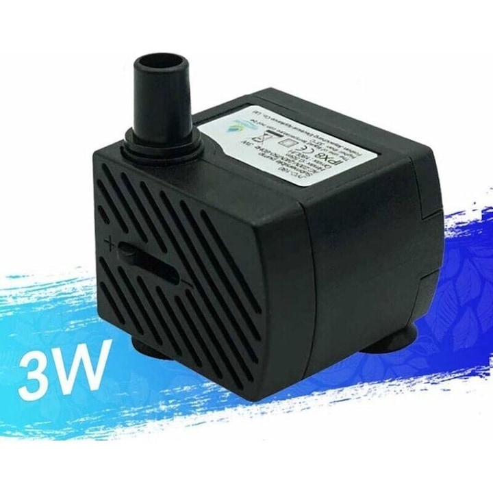 Pompa de apa ultra-silentioasa 48GPH (180L/H), 3W, protectie IPX8, pentru acvarii si fantani