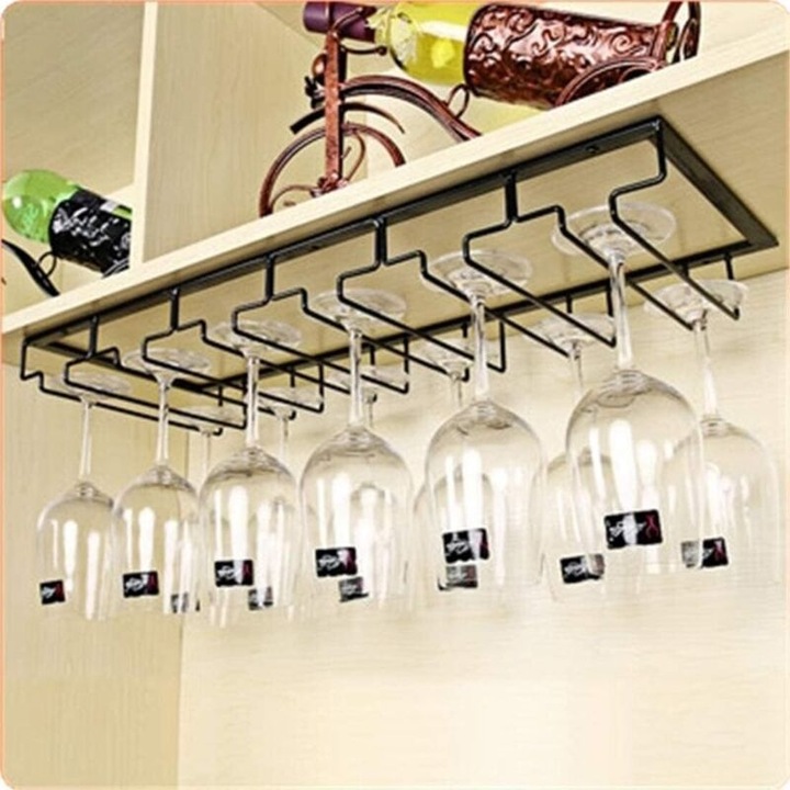 Suport pentru pahare de vin, 6 randuri, 60x22.5x5.5cm, metal lustruit