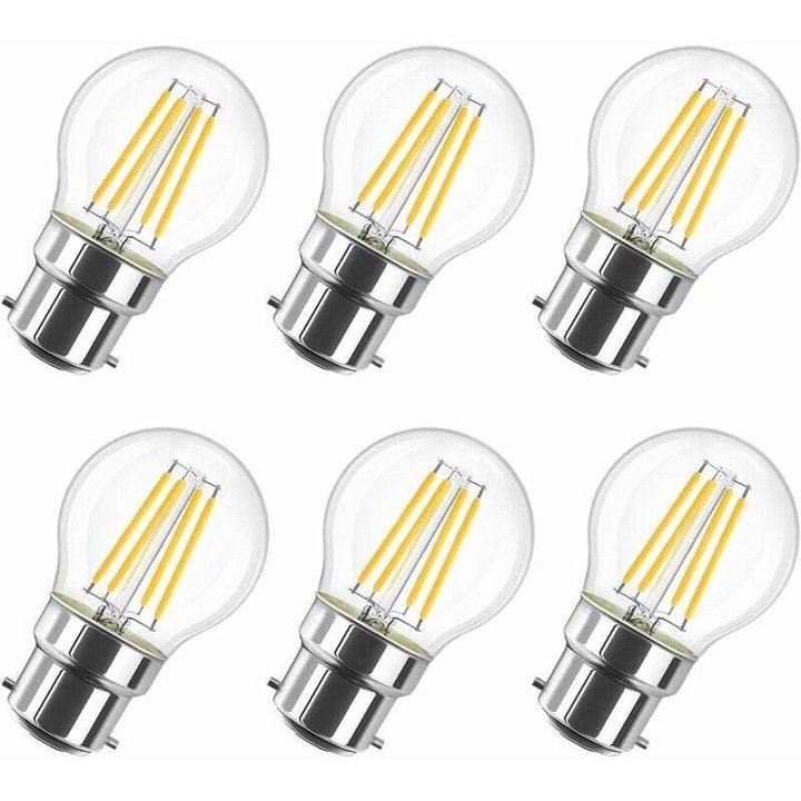 Bec LED filament 6W G45 B22, 806Lm, 2700K, vintage design, 6 darabos készlet