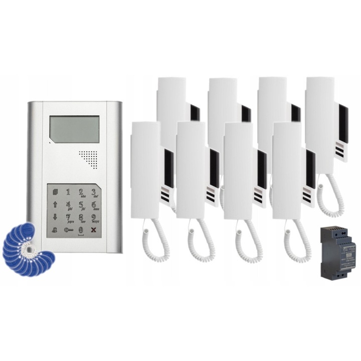 Комплект домофон Proel KDC3905 с 8 слушалки PC-612-CZ, цифров, 2-зонов, сребрист, 220x135x11mm