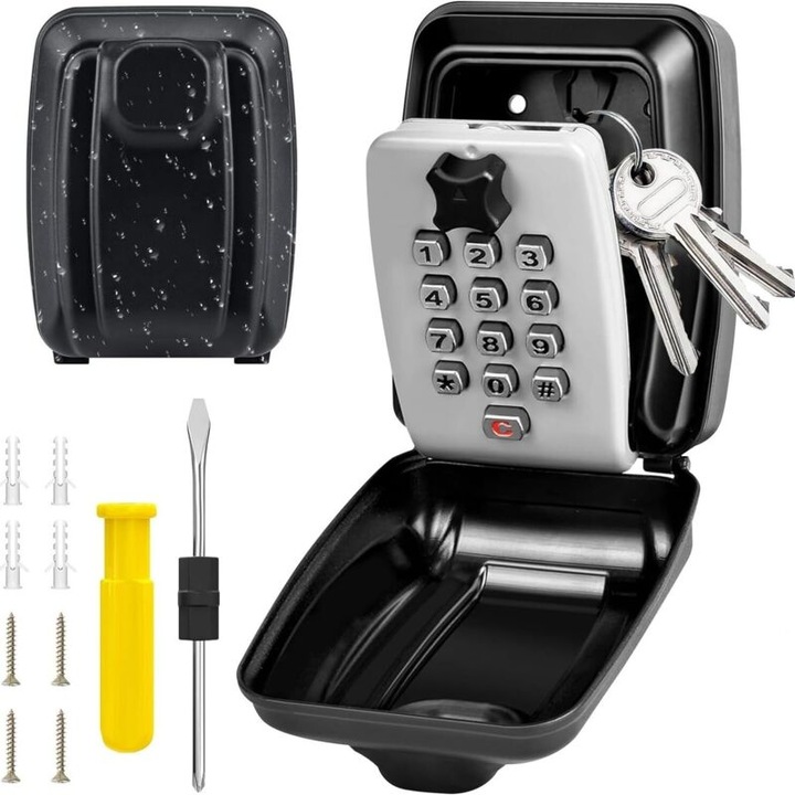Caseta de chei securizata, impermeabila, dimensiuni 11.5x8.5x5.5cm, capacitate 5-8 chei, montare pe perete