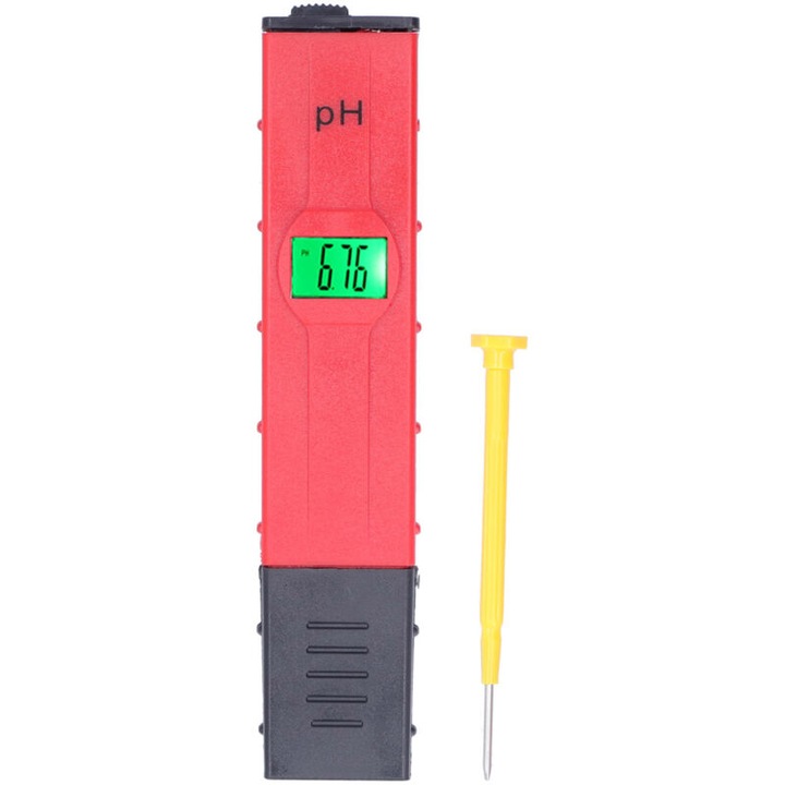 Tester digital pH, 0-14 pH, compensare automata a temperaturii, rosu, 151x33x20mm