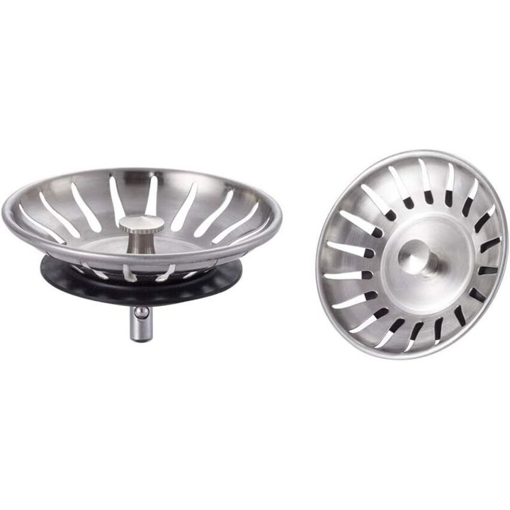 Set 2 capace chiuveta inox 80mm cu filtru cromat