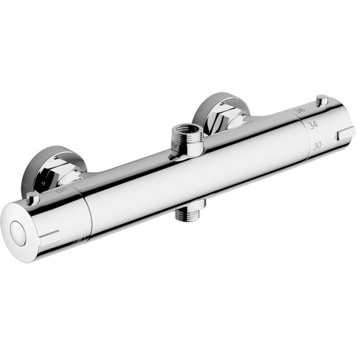 Termosztatikus zuhanycsaptelep, 2 kimenet, kerek forma, sárgaréz, króm felület, 150mm