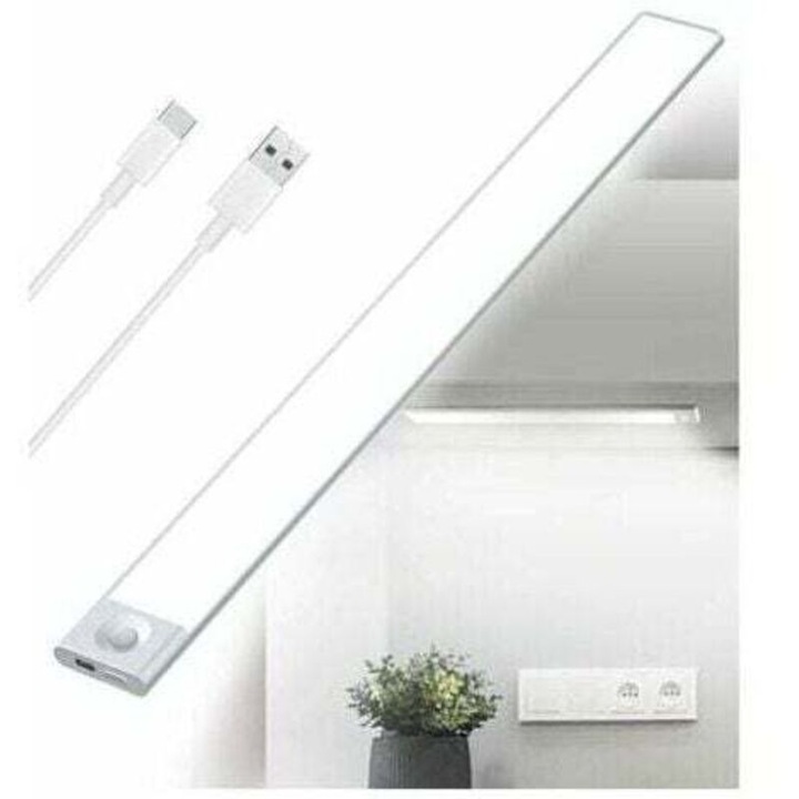 Lumina LED reincarcabila cu senzor, 40cm, reglabila, alba