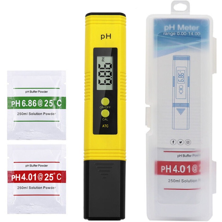 Professzionális pH teszter, 0.00-14.00, automata kalibrálás, LCD kijelző, vízhez, akváriumokhoz, hidroponikához, medencéhez