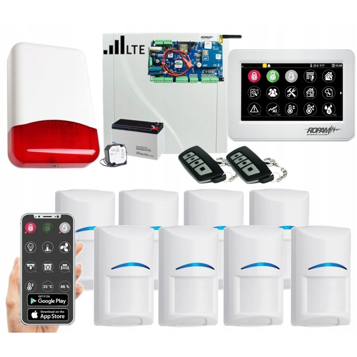 Sistem alarma Ropam NeoGSM-IP-PS, 7 сензора Bosch Pet, GSM, WiFi
