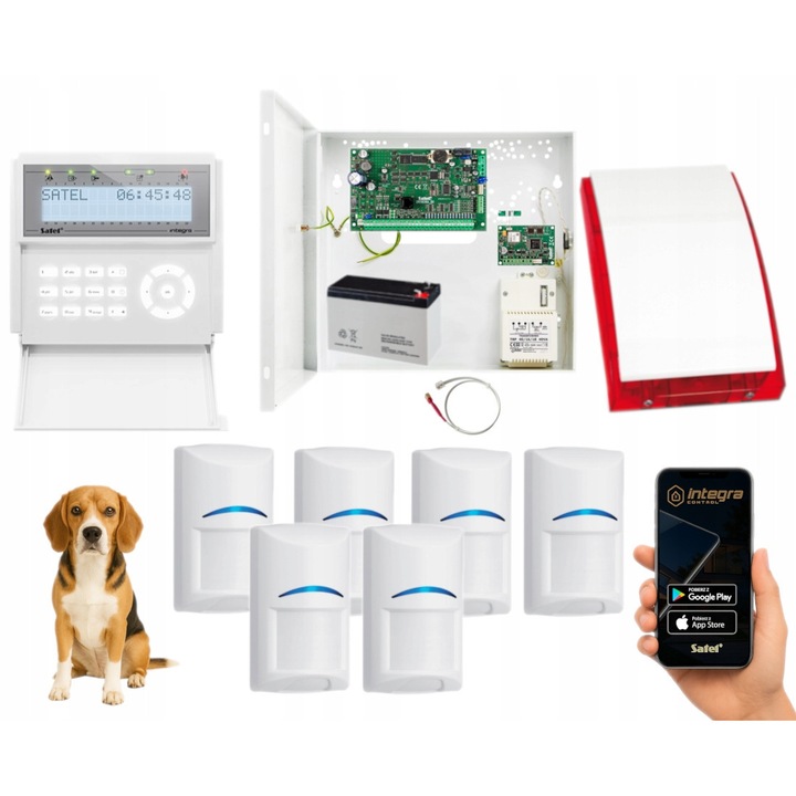 Комплект аларма Satel INTEGRA 32, 6 сензора Bosch PET, GSM модул, 12V, червен