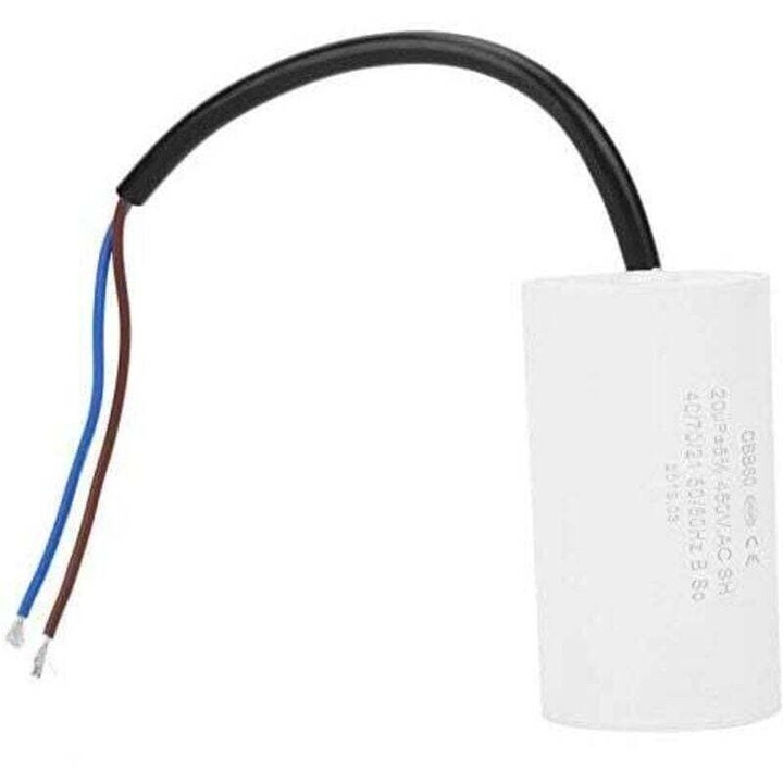 Capacitor de pornire CBB60 450V 25uF pentru motoare, cu fir de conectare, dimensiuni compacte