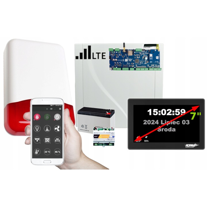 Ropam NeoLTE-IP-64 riasztórendszer, komplett szett, GSM, WiFi, LTE modem, 7" érintőpanel, kültéri sziréna, fekete