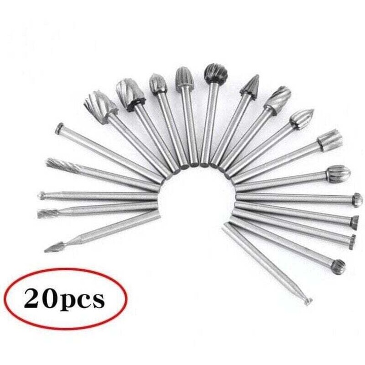 Set de 20 freze din otel rapid pentru prelucrarea lemnului, 3mm, pentru unelte rotative, accesorii pentru sculptura si proiecte DIY
