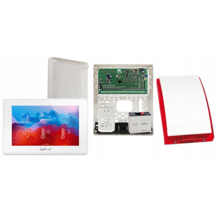 Riasztó szett Satel INTEGRA 64, 7" LCD érintőképernyős kezelő, sziréna, akkumulátor, tartozékok