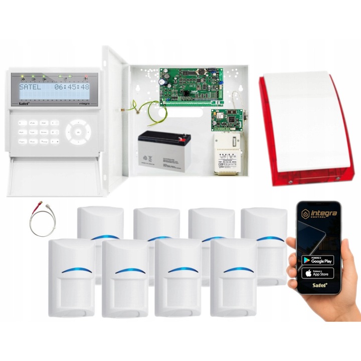Satel INTEGRA 32 riasztó szett, 8 Bosch érzékelő, GSM modul, LCD panel, sziréna, tartozékok