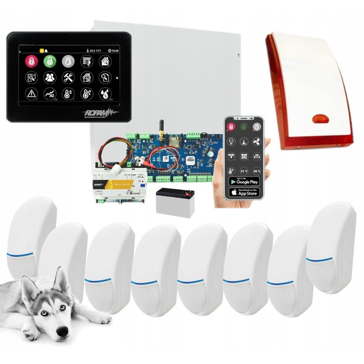 Алармена система Ropam Neo-IP-64, 8 сензора Bingo Plus, тъч панел, WiFi модул, черен цвят