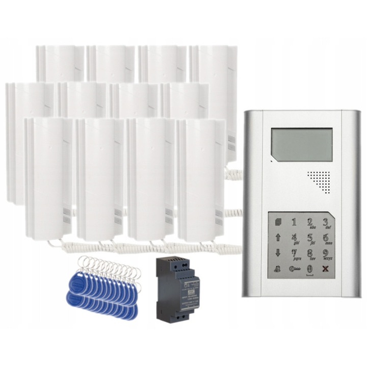 Комплект домофон, Proel KDC3905 с 12 слушалки PC-512, сребрист, размери 220x135x11mm