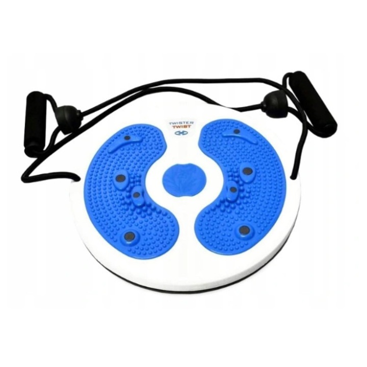 Twister forgókorong edzéshez, kötelekkel, kék, 28cm átmérő, komplett szett